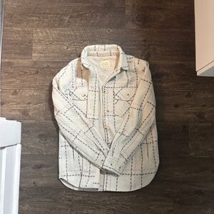 Thread & Supply Cream Plaid Jacket with Pastel Stripes
